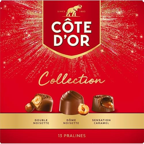 CÔTE D'OR - Coffret Collection de Fêtes - Assortiments de 13 Pralines - 3 Recettes : Double Noisette, Sensation Caramel, Dôme Noisette - Boîte Chocolat à Offrir - Idée Cadeau Noël - Boîte de 135 g