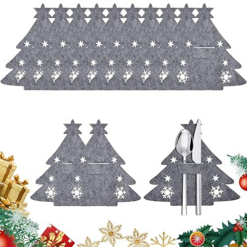 12 Stück Weihnachtsbaum Besteckhalter Weihnachten Bestecktasche Weihnachtsbaum Geschirr Taschen Weihnachten Esstisch Dekoration Gabeln Löffel Besteckbeutel Tischdeko Für Weihnachten Deko (grau)