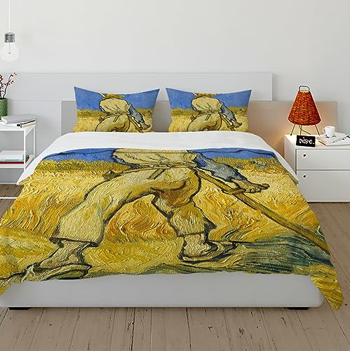 DINGSION Artists Style Duvet Cover Set 3 Pieces the Reaper (After Millet) Soft Breathable Bedroom Bedding Set with 2 Pillow Shams 4 Ties Zipper Emperor