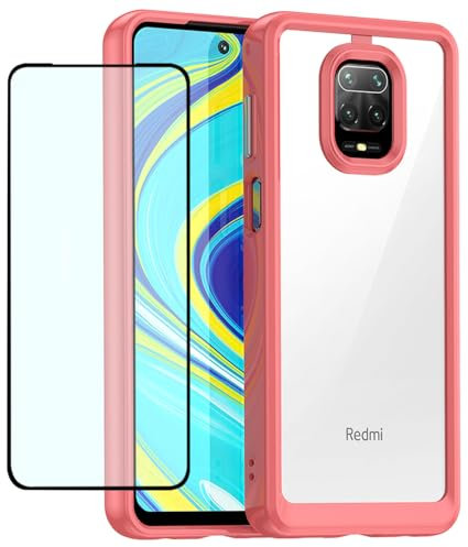 GTBDEKI Funda transparente para Redmi Note 9 Pro/Note 9 Pro Max/Redmi Note 9S/Poco M2 Pro funda con protector de pantalla HD, resistente a los golpes PC duro + TPU protector de parachoques funda para