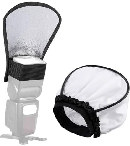 LEEQ 2 Pezzi Diffusore Flash E 2 in 1 Argento Riflettore - Flash Diffusore Argento Riflettore,Diffusore Flessibile Universale Flash,Universale Morbido Mini Bounce Softbox Flash in Tessuto