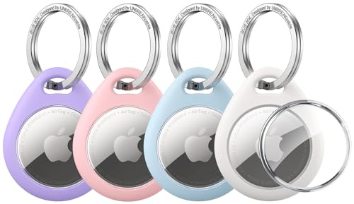 UNBREAKcable Schutzhülle für AirTag (1. & 2. Generation), 360° TPU Vollschutz Schlüsselanhänger mit 304 Edelstahl Schlüsselring, Kratzfeste Ausführung für Schlüssel, Koffer und Taschen [4er Set]