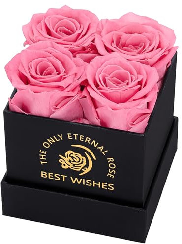 MestectPET Rosenbox mit 4 Infinity Rosen, Rosa Ewige Rose Konservierte Blumen Geschenkbox, Valentinstag Muttertag Geburtstag Hochzeitstag Geschenke Für Mutter Freundin Ehefrau Oma Frauen