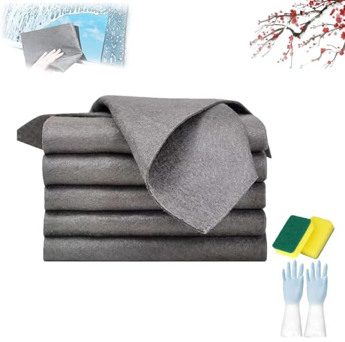HOPASRISEE Thickened Magic Cleaning Cloth, Streak Free Magic Fiber Microfiber Cleaning Cloth, Window And Mirror Cleaning Clothes, Microfiber Glass Cleaning Cloth, Glasses Cleaning Cloth (grey-5pcs)