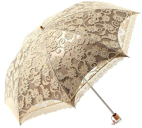 JAWSEU Sombrilla de encaje vintage para boda, paraguas plegable con bordado de flores, paraguas de protección UV, paraguas plegable portátil, fotografía de boda, paraguas de novia para mujer