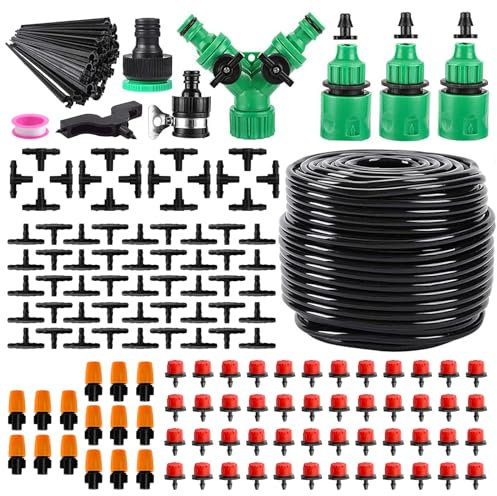 Garden Drip Irrigation System,Drip Irrigation Kit with 165FT/50M Drip Irrigation Hose DIY Saving Water Garden Watering System for Garden Greenhouse, Flower Bed, Patio,Lawn