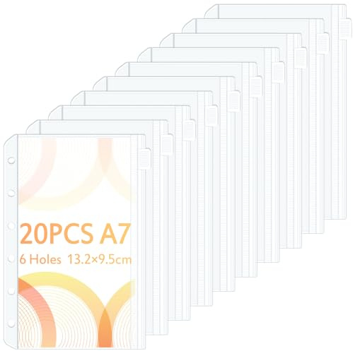 Caianwin Bolsas de encuadernación A7, 20 uni., PVC 6 aguj., carpeta plást. res. al agua, sobres transparentes presupuesto, accesorios planificadores