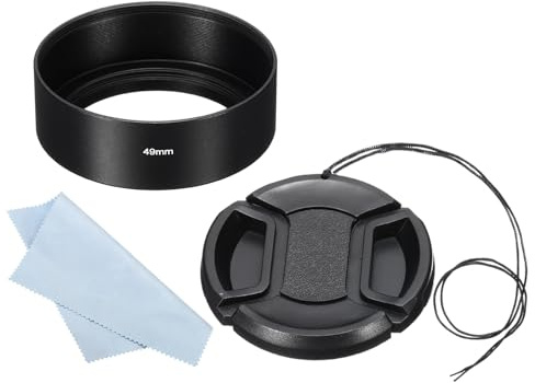 PATIKIL 49mm Lens Hood, Standard Focus Frosted Surface Anti-reflective Inside Hood with 58mm Lens Cap and Cloth for Camera Lens, Black for Nikon, for Fujifilm, for Pentax, for Leica