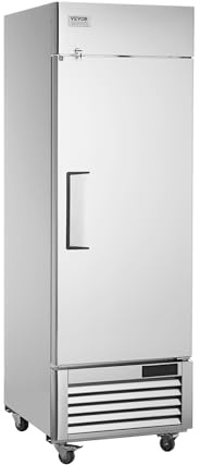 VEVOR Kommersiellt kylskåp 570 L, positivt kylskåp med 1 dörr, rostfritt stål, automatisk avfrostning, temperaturkontroll -2 till 8 ℃, 3 hyllor och 4 hjul, kök restaurang