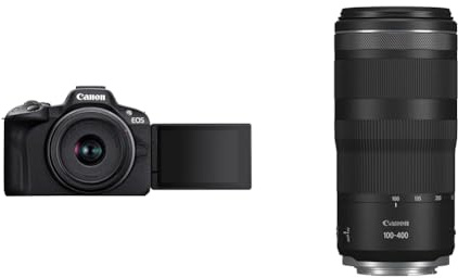 Canon EOS R50 Systemkamera + RF-S 18-45 is STM Objektiv - Spiegellose Kamera & Objektiv RF 100-400mm F5.6-8 is USM Supertele-Objektiv