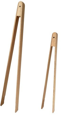 UPTALY Lot de 2 pinces extra longues en bois de hêtre (40 cm + 30 cm), sans peinture ni cirée, grande taille avec poignée étendue, pour pain, gâteau, fruits, sans danger pour les ustensiles de cuisine