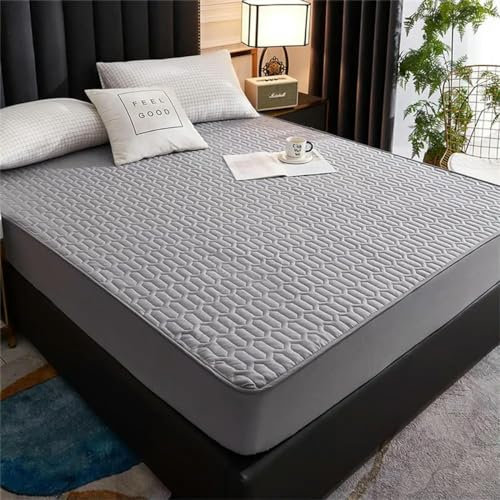Wasserdichter, Dicker Matratzenschoner, hautfreundlicher Spannbettlaken, Bettbezug, Latex-Matratzenbezug 150x200 180x200 160x200-Hellgrau-180x200x30cm