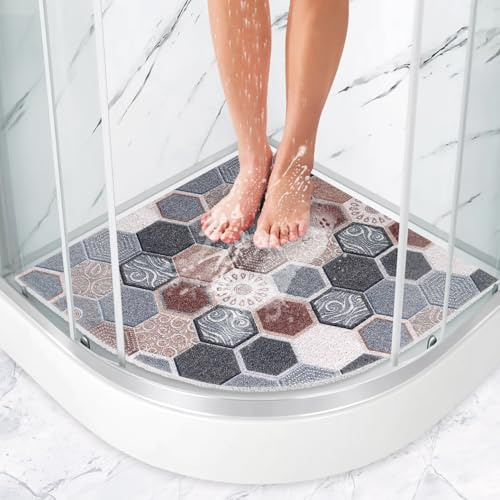 Eck Duschmatte rutschfest 70x70 cm - Weich Komfort Badematte mit Ablauflöchern, PVC-Luffa Massage Antirutschmatte für Dusche, Duscheinlage rutschfest Schnell trocknend