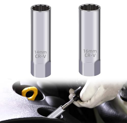 YIZWINS 2 Pezzi Chiave Candela， Chiave Candela 14 mm, Chiave Candela 16mm, Chiave Candela, 3/8, 12 Punti, Strumenti per la Rimozione della Candela, Candele a Parete Extra Sottile, per Auto, Moto
