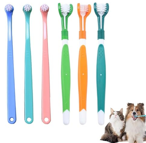 6 Pcs Hundezahnbürste Zahnbürste Hund Dreifachkopf Für Kleine Hunde Katzen Haustier Zahnbürste Mit Ultraweichen Zahnbürste Katze Deep Clean Pet Teeth, für Hunde von Welpen Kätzchen kleinen Rassen