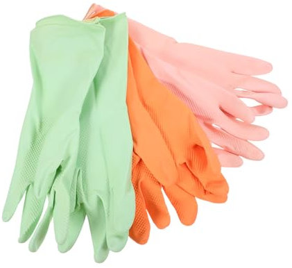 ANDRESLAD 3pairs Reusable Latex Dishwashing Gloves Non- Kitchen Cleaning Gloves for Food Prep Lightweight and Quick -saving Storage Protects Hands from Water and Washing Liquid