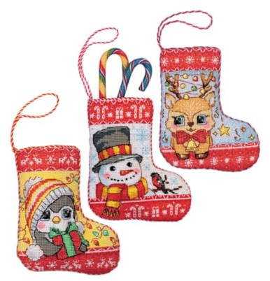 Riolis Kreuzstich Stickpackung Weihnachtsstrümpfe klein, 3er-Set, Zählmuster, a 11x15cm