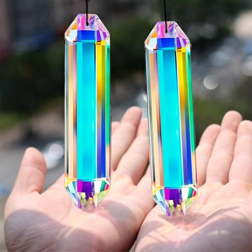 2pcs Suncatchers 5 Large Crystal Prisms Sun Catcher with Glass Rectangle Colored Hexagon Rainbow Maker for Windows Room Office Chandelier Garden Fantasy Aesthetic Home Decor DIY Craft