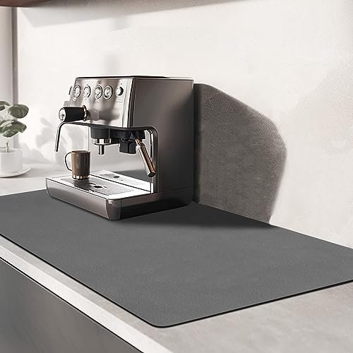 TENQUAN Alfombrilla de Secado para Cocina Estera absorbente de agua de 40x30cm con Fondo Antideslizante Estera para Máquina de Café Alfombrilla Escurreplatos Protector de Encimera(Gris Oscuro)