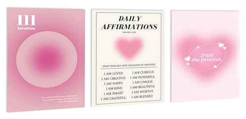 burkfeeg 3 Stück Rosa Zimmer Deko Aesthetic Bilder Set, 30x40cm Ohne Rahmen | Clean Girl Poster Rosa Decoration for Teenager Mädchen Schlafzimmer Wand Leinwand Rosa Liebe Farbverlauf Aura Nummer