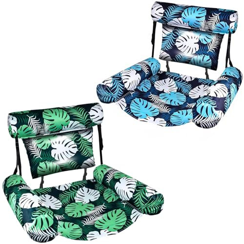 X2 Matelas Gonflable Piscine. Gonflables pour Piscine Adultes, Lot De 2 Fauteuils Flottants Confortables, Flotteurs Solides pour Adultes, Parfaits pour Les Fêtes, L’Été. (X2 Hamacs à Feuilles)