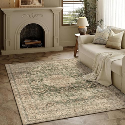 HUGEAR Verde Vintage Tappeto Grande Salotto Tappeti 80x150cm Antiscivolo Lavabili in Lavatrice Camera da Letto Sala Cameretta Bambino Scendiletto Casa Esterno Morbido Pelo Corto