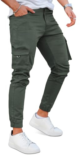 GINGTTO Mens Camo Cargo Trousers Slim Fit Combat Work Pants for Men Military Stretch Joggers