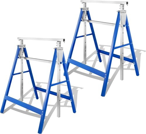 Juego de 2 Caballetes de trabajo ajustables en altura 81-130cm capacidad de carga 400Kg plegables de Acero multifuncional Azul