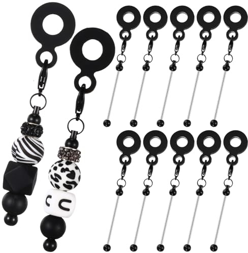 Tondiamo 10 Pcs Beadable Straw Charm DIY Beaded Straw Toppers Charm Adapter Pendant Ornament, Cup Accessories Tumbler Decorations Jewelry Gift Making Blank Diy(Black)