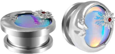 2PCS Sun Moon Ear Tunnels Plugs Flash Film 316L Stainless Steel Screw Ear Expander Stretcher Piercing Ear Gauges Body Jewelry 8mm-25mm (9/16(14mm))