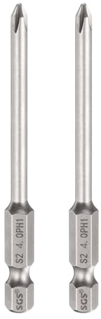 sourcing map Lot de 2 embouts de tournevis cruciformes PH1 avec tige hexagonale de 75 mm de long et tige de 0,4 cm de long - Embouts de perceuse à tête cruciforme magnétique en acier S2 pour outils