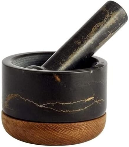 Mortaio E Pestello in Marmo Lucido, Macinino Rustico in Pietra per Spezie, Regalo Culinario Artigianale per Buongustai E Chef
