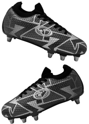 Optimum Aztec Soft Ground (SG) Rugby Boots with Screw-in Metal Studs Grey