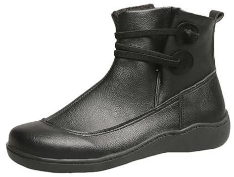 2026 Botines Mujer Mujer Casual Color Sólido Botines con Cordones Talla Grande Suela Plana, Baja Ancha Apertura Botas de Tobillo Botas Cortas, Negro , 42 EU