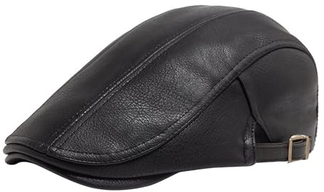 YAMEIZE vinter retro stil läder platt keps – för män kvinnor nyhetspojke hatt cabbie murgröna keps PU-läder basker spetsig platt keps körning, Svart, one size