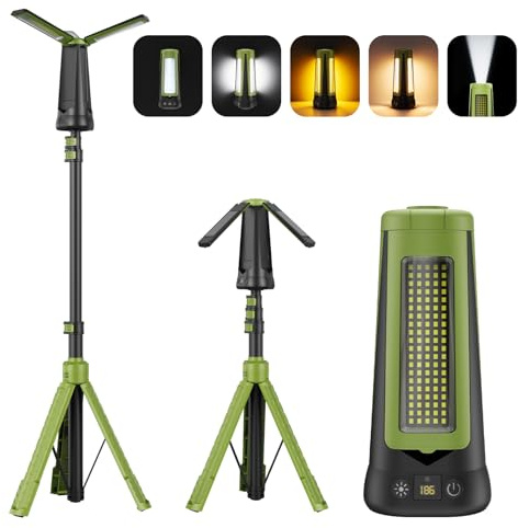 Minthouz Campinglampe Aufladbar mit Stativ, LED Camping Licht Akku & Solar, Tragbare Campingleuchte mit Fernbedienung, Magnetfuß, 5 Lichtmodi für Outdoor, Werkstatt & Notfall | 3 verstellbare Lichtköpfe, 5 Modi, 270°/180° Drehung, Camping Essentials Gear Notfall-Taschenlampe mit abnehmbarem Stativ
