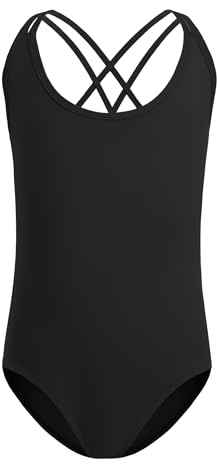 ZYXWVU Body da balletto da bambina, senza maniche, con Spalline Regolabili, scollo rotondo, ideale per Ginnastica, feste,Nero,150