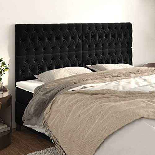 zylophax Kopfteil Schwarz Samt 180x7x118/128 cm mit Holzbeinen, höhenverstellbar und gepolstert, als Rückenlehne und Wandkissen für Schlafzimmer, komfortable Stütze zum Anlehnen und Lesen