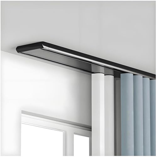 Kraftig dubbel gardinstång – 2 m tyst aluminium takbana draperisystem för vardagsrum och sovrumsavdelare – justerbar 1 m – 6 m snygg svart finish