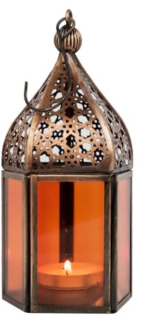 Orientalische Laterne Meena modern aus Metall und Glas in Orange 16 cm