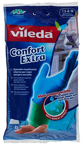 Vileda Comfort und Care Gummihandschuhe mit Kamille Lotion Größe M, 1 Paar