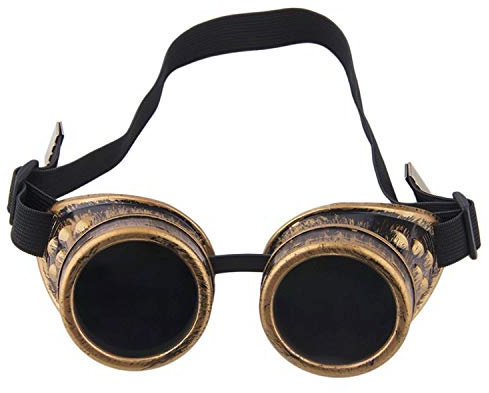 TRIXES Steampunk, Schweißer Brille, Party - Accessoire, Kostüm, Karneval - Zubehör, Messing - Optik, verstellbar