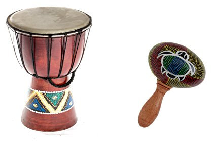 40cm Anfänger Djembe Trommel Bongo Drum Holz Bunt Bemalt + Rassel Schildkröte R1