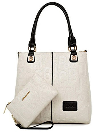 DEERWORD Femme Sac a Bandouliere Sacs à Main Portés épaule Feminin Cabas Original PU Cuir 5706 2pc ensemble Blanc