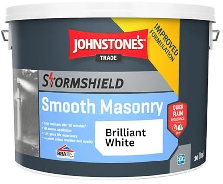 New Improved Johnstone's Smooth Masonry Paint Brilliant White with Quick Rain Resistance Technology (10 litres)