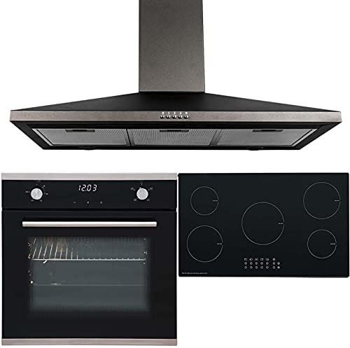 SIA 60cm Electric Single Oven, 5 Zone Induction Hob & 90cm Chimney Cooker Hood