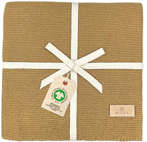 DIKOS® Babydecke *100%* GOTS Bio Baumwolle senfgelb | Baby Erstausstattung Neugeborenen Decke Mädchen/Junge | Strickdecke Kuscheldecke Schmusedecke ganzjährig | Babygeschenk Geschenk zur Geburt