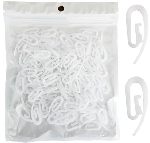 White Plastic Curtain Hooks for Door Curtain,Window Curtain Header Tape Drapery Hooks (105 Pack 2.8x1.2cm)