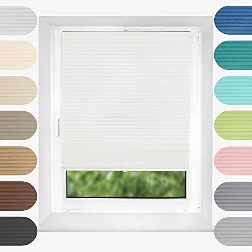 Birrke Plissee Ohne Bohren Klemmfix 145x150 cm - Fenster Plisseerollo mit Bequemer Oben-Unten Funktion - Plissees für Sonnenschutz und Sichtschutz - Einfache Montage - Snowy White, Weiß