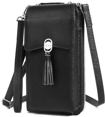 Pearl Angeli Weiches Echtes Leder Handy Umhängetasche - Handytasche Geldbörse Damen RFID Schutz kleine Crossbody Tasche (A-Schwarz)
